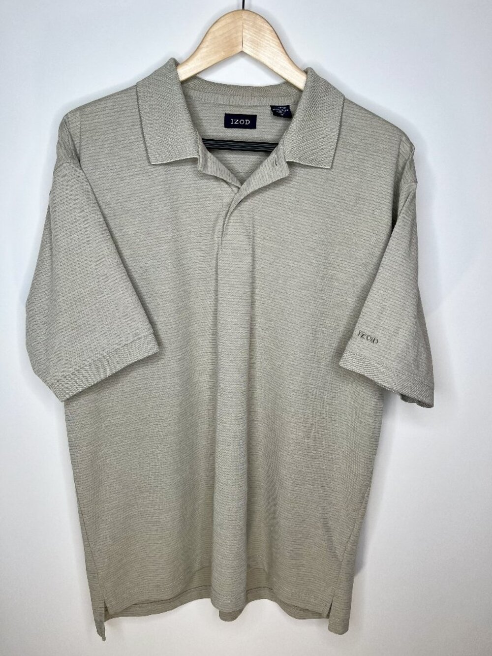 IZOD Grey-Tan Striped Short Sleeve Cotton Blend Golf Polo Shirt Men's M